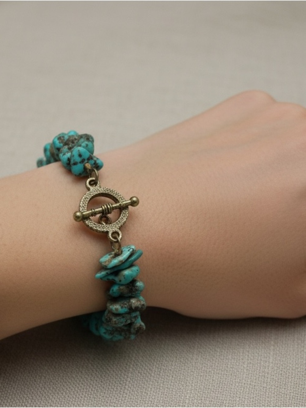 Authentic Turquoise Chip Bracelet with  Toggle Clasp